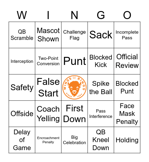 Football Wingo Bingo Card