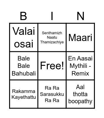 Tamil Movie Songs Bingo Card