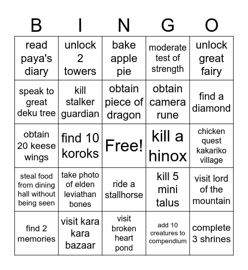 BOTW Bingo Battle Bash - Round 2 Bingo Card