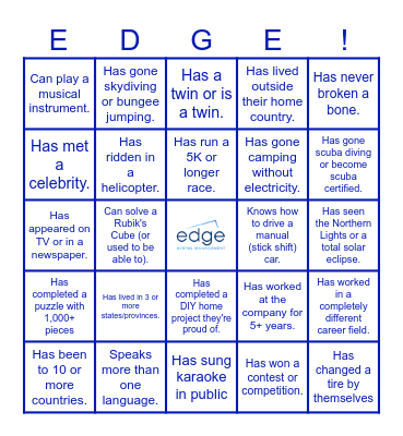 Edgeventure 2026 Bingo Card