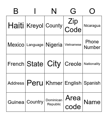 Where Are You From? Bingo Card
