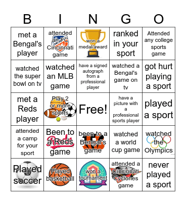 Sports Bingo Card Bingo Card