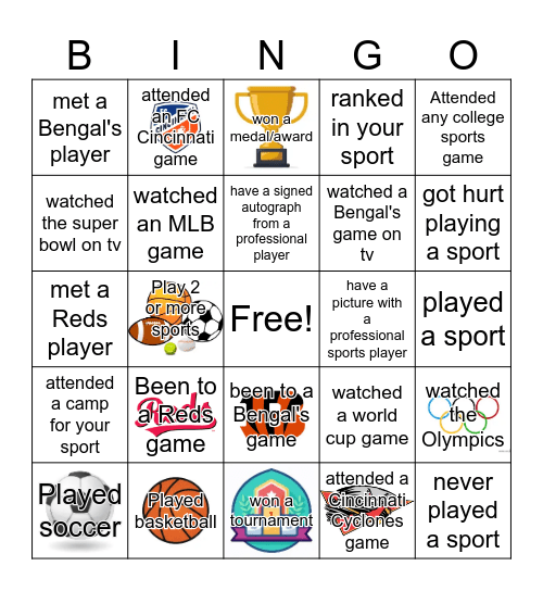 Sports Bingo Card Bingo Card