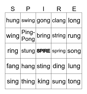 SPIRE 1.10-13 Bingo Card