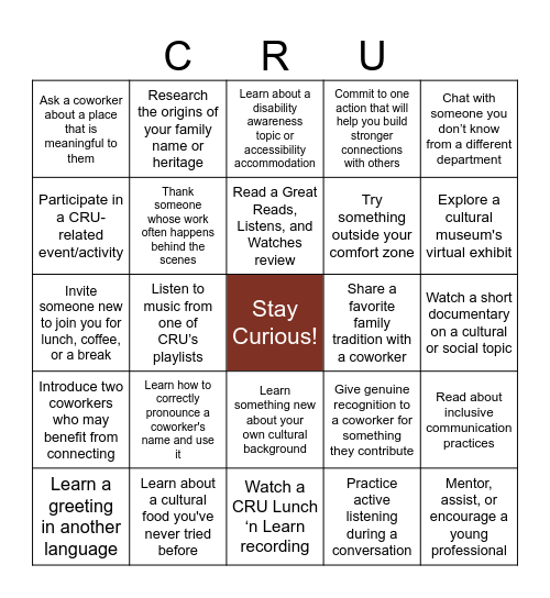 Cultivating Respect and Understanding Bingo Card