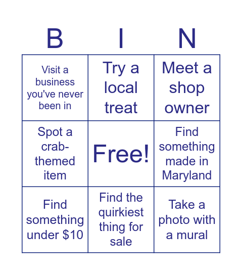 Maryland Buy Local Bingo Card