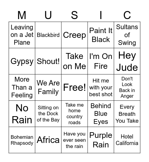 MUSIC BINGO Card