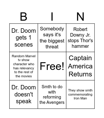 Doomsday Trailer Bingo Card
