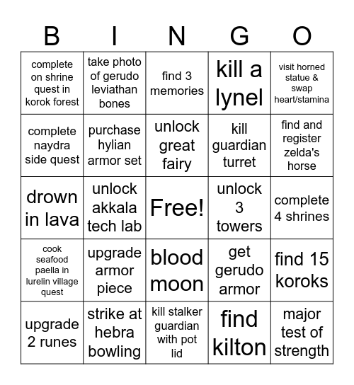 BOTW Bingo Battle Bash - Round 3 Bingo Card