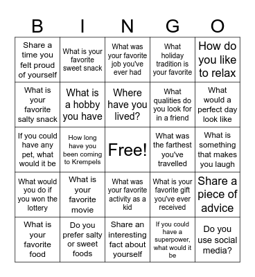 Conversation Bingo Card