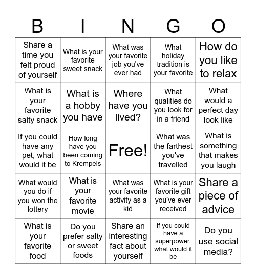 Conversation Bingo Card