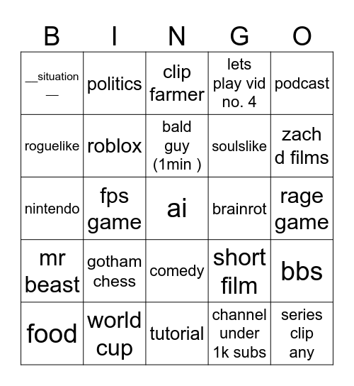 Untitled Bingo Card