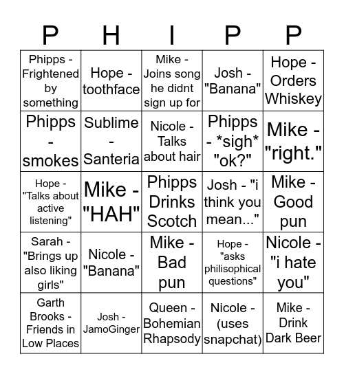 The Phappening Bingo Card