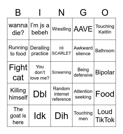 Jeremy Bingo 67 Bingo Card
