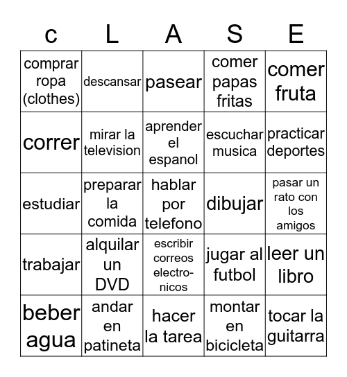 ACTIVIDADES Bingo Card