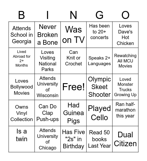 2026 Intern Bingo Card