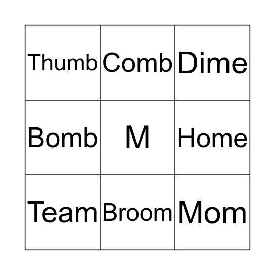 "M" Bingo Card