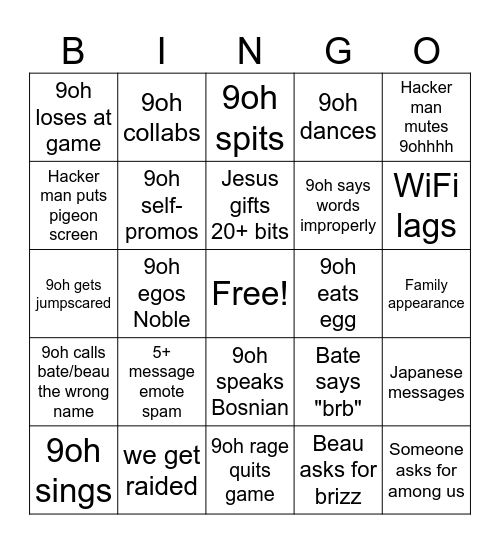 OHGOON BINGO Card
