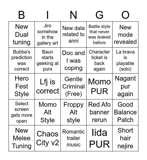 Ultra Rumble s18 Predictions Bingo Card