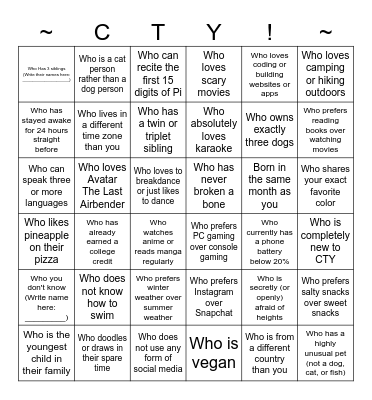 "Find Someone" Bingo Card