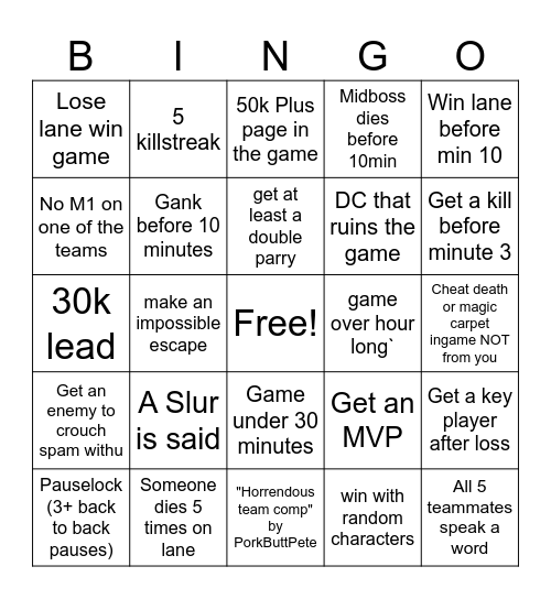 Deadlock Pubs Bingo Card