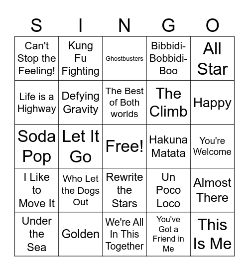SINGO Bingo Card