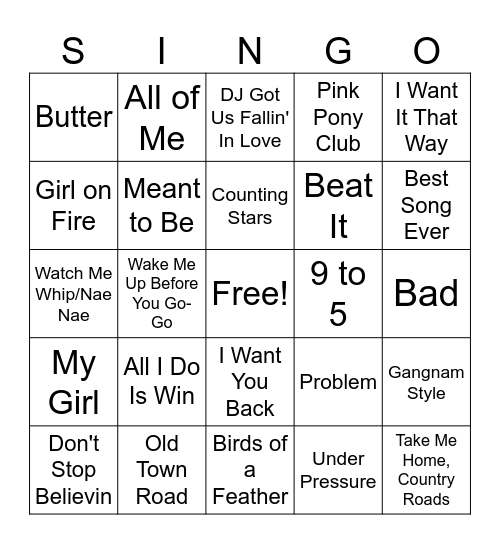SINGO Bingo Card
