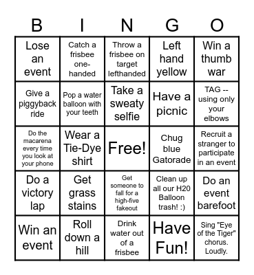 Birthday-Field Day! Bingo Card