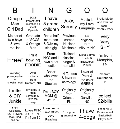 SCCS New Hire Class of 2027! Bingo Card