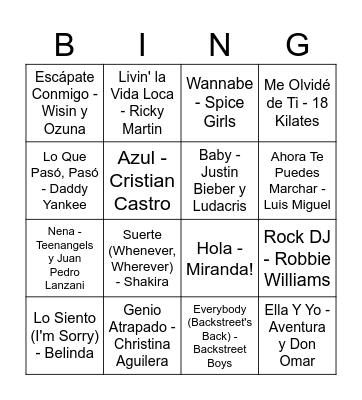 BINGO MUSICAL Bingo Card