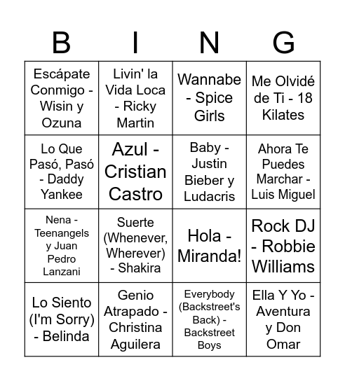 BINGO MUSICAL Bingo Card