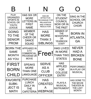 ASCEND PALS Bingo Card