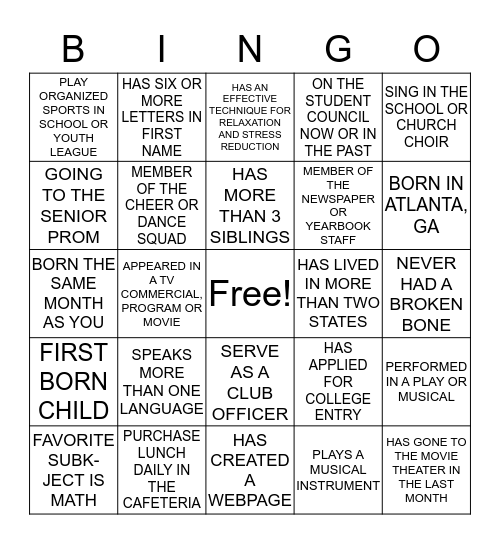 ASCEND PALS Bingo Card