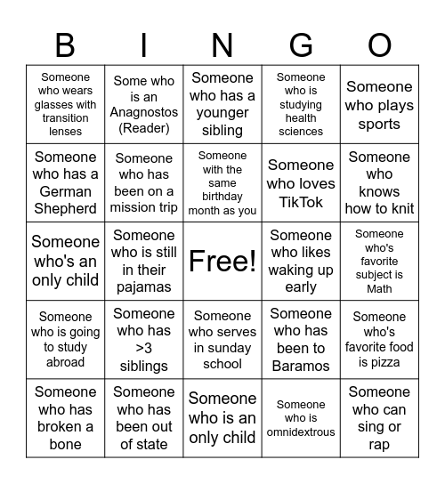 Human Bingo Card