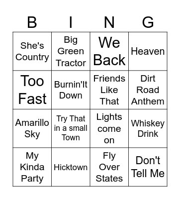 c*  Jason Aldean Bingo Card