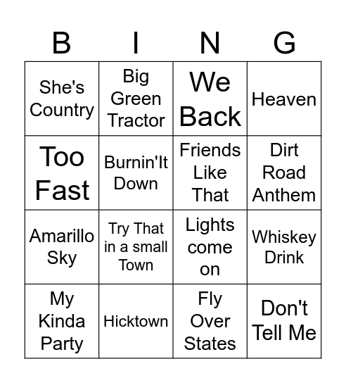 c*  Jason Aldean Bingo Card