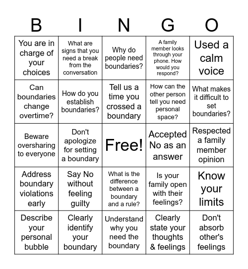 Boundary Bingo Card