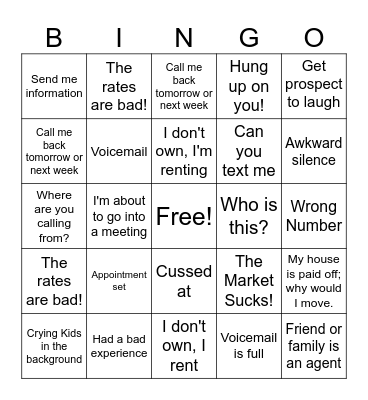 REALTOR Call Night Bingo Card