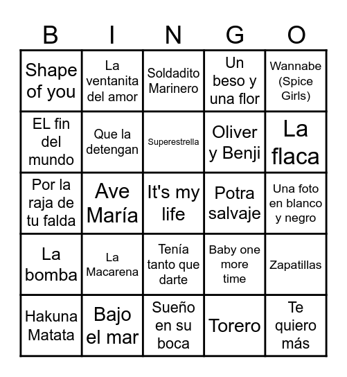 BINGO MUSICAL-CELIA CUMPLE 30 Bingo Card