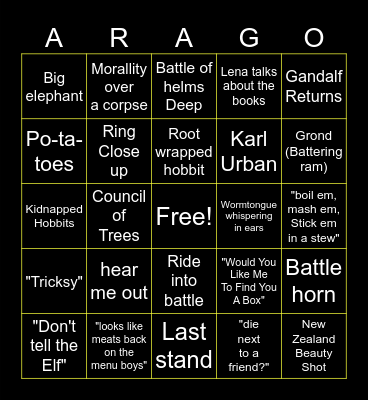 Lord of the Bingo: two towers Bingo Card