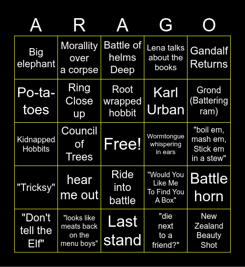 Lord of the Bingo: two towers Bingo Card