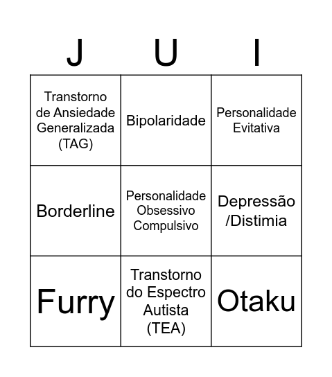 Bingo: Juia Coisadinha Bingo Card