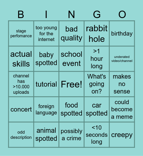 Katalin's YouTube trash bin Bingo Card
