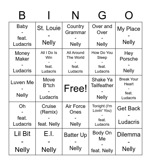 Nelly vs Ludacris Bingo Card