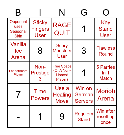 1v1 Bingo Card