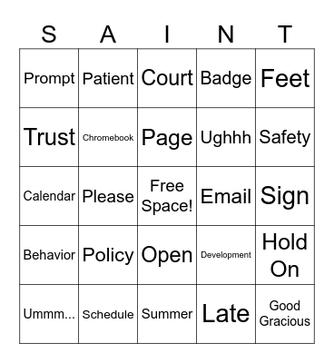 Back to School Meeting Bingo Card