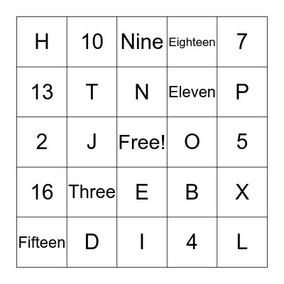 Numbers and Alphabet Bingo Card