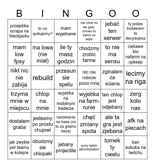 wipeday bingo Card