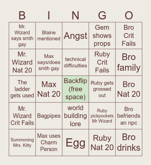 GIGGS DND SESSION Bingo Card