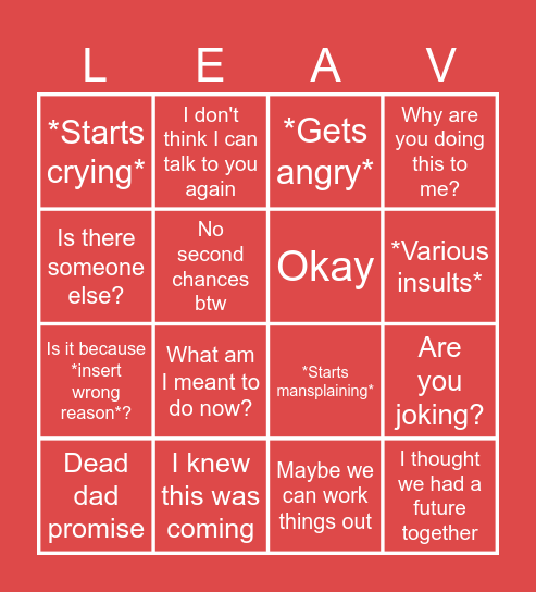 LEAVE CHRIS Bingo Card